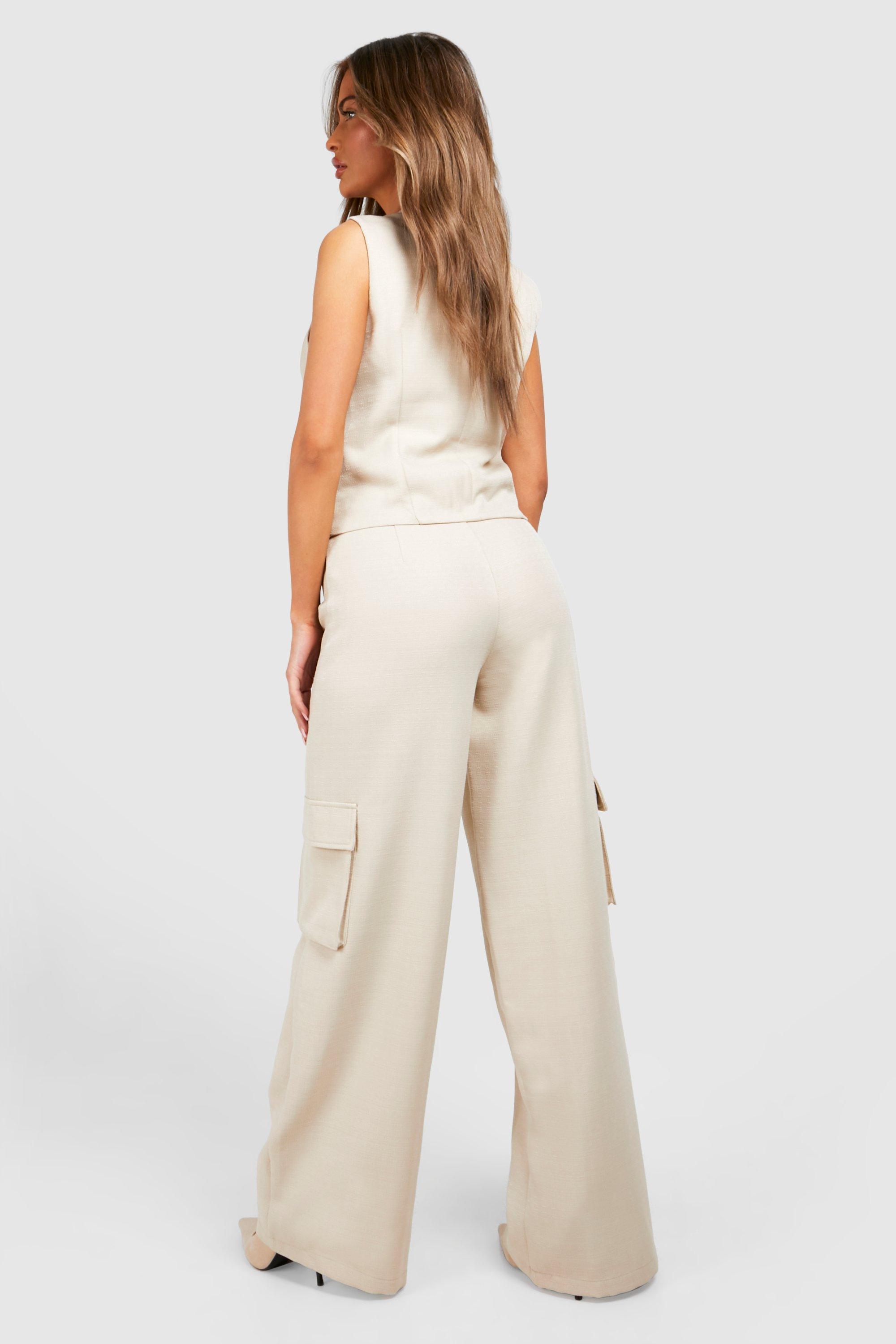 Textured Cargo Pocket Wide Leg Trousers | boohoo